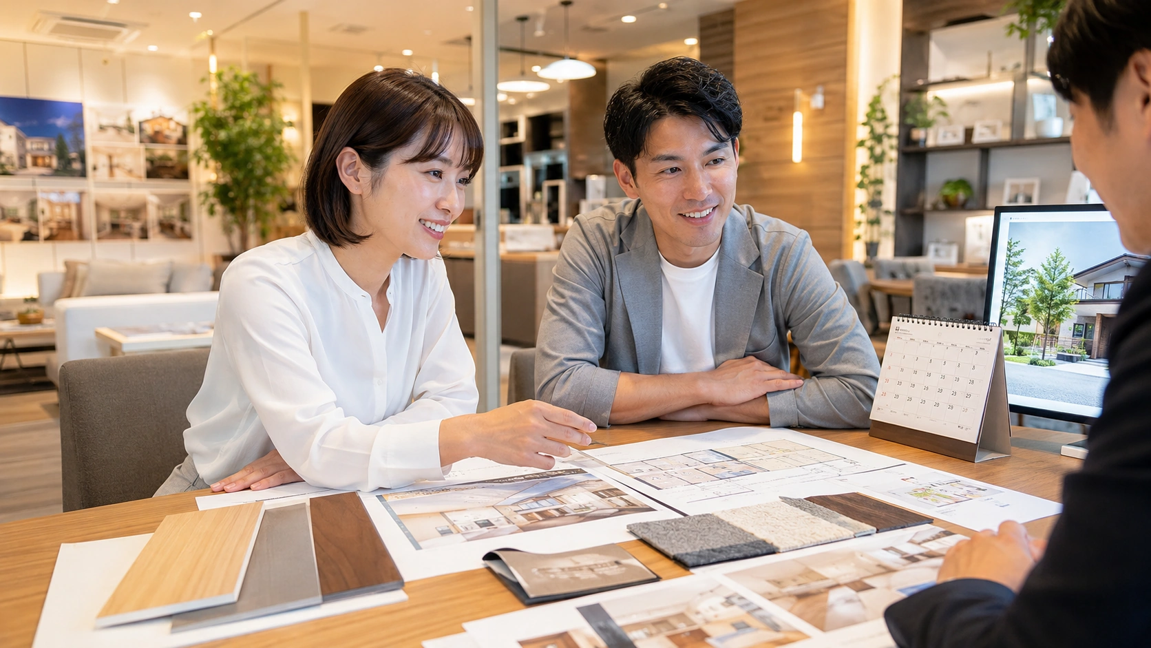積水ハウスの打ち合わせで間取りや仕様を相談する夫婦のイメージ