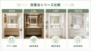 KSX・LSL・LST・TOTOシリーズ比較表の解説図