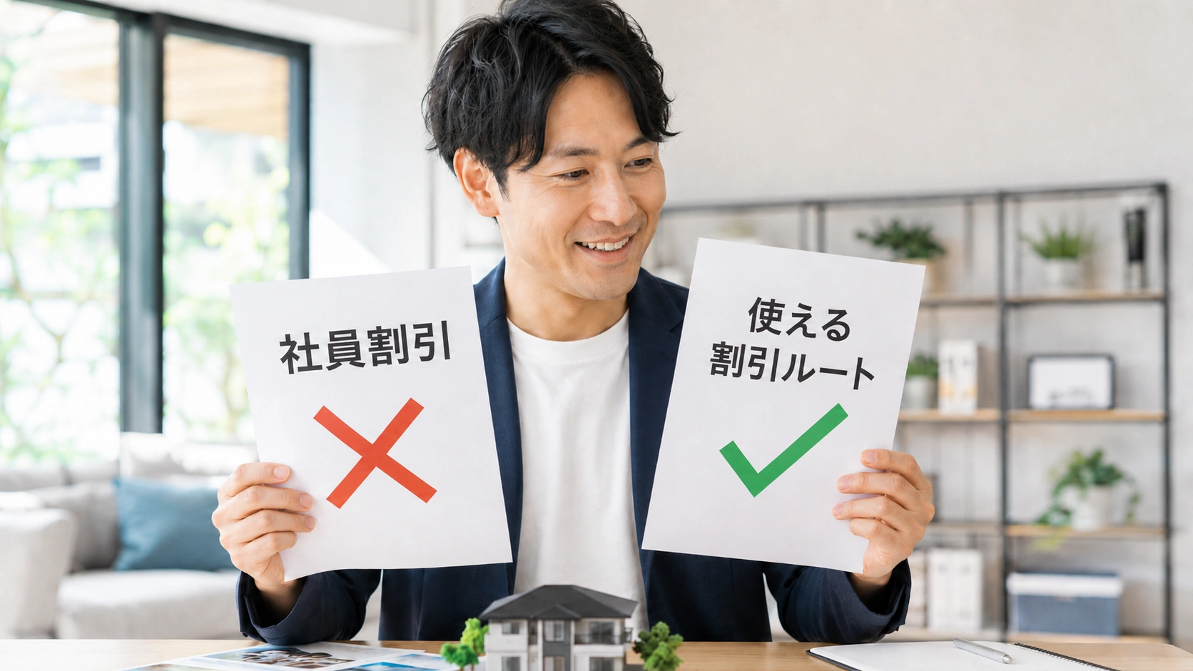 積水ハウスの社員割引と一般の人が使える割引方法を比較するイメージ