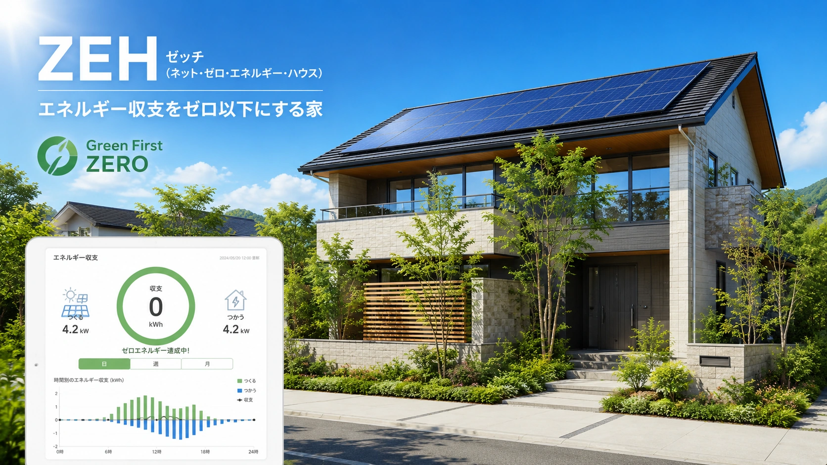 積水ハウスのZEH住宅イメージ・太陽光パネルとグリーンファーストゼロ
