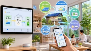 積水ハウスのHEMSエネルギー見える化画面と住宅内のイメージ
