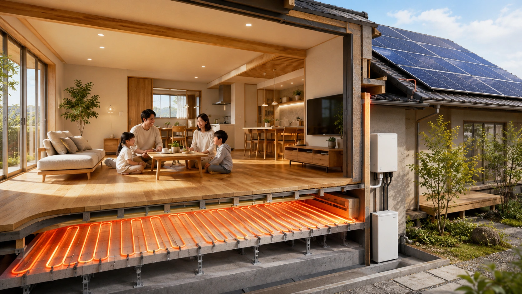 一条工務店の設備（床暖房・太陽光）をイメージする写真