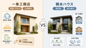 一条工務店と積水ハウスを比較するイメージ図