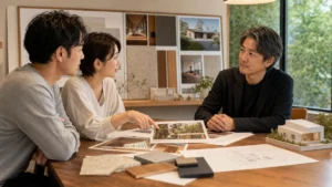 家族の希望を設計士へ伝える相談風景のイメージ