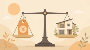 予算と住まいの質のバランスを示すイメージ図