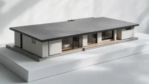 平屋の基礎と屋根の広さを表した住宅模型のイメージ