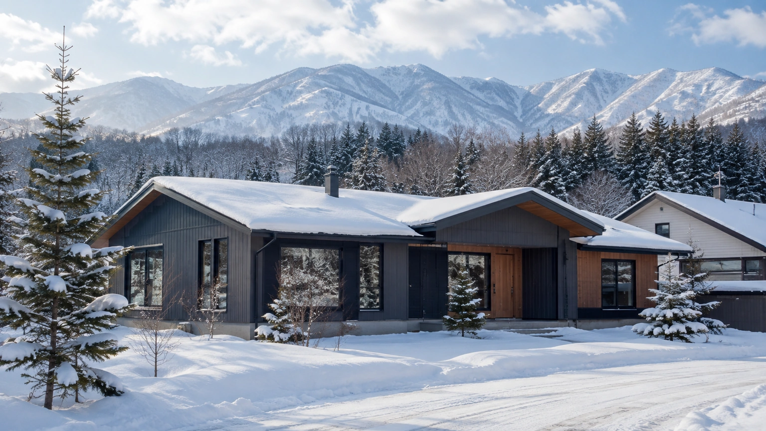 北海道の平屋住宅と積雪をイメージする写真