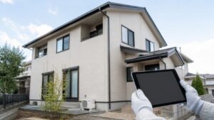 軽量鉄骨住宅の外壁や屋根、基礎を定期点検するイメージ