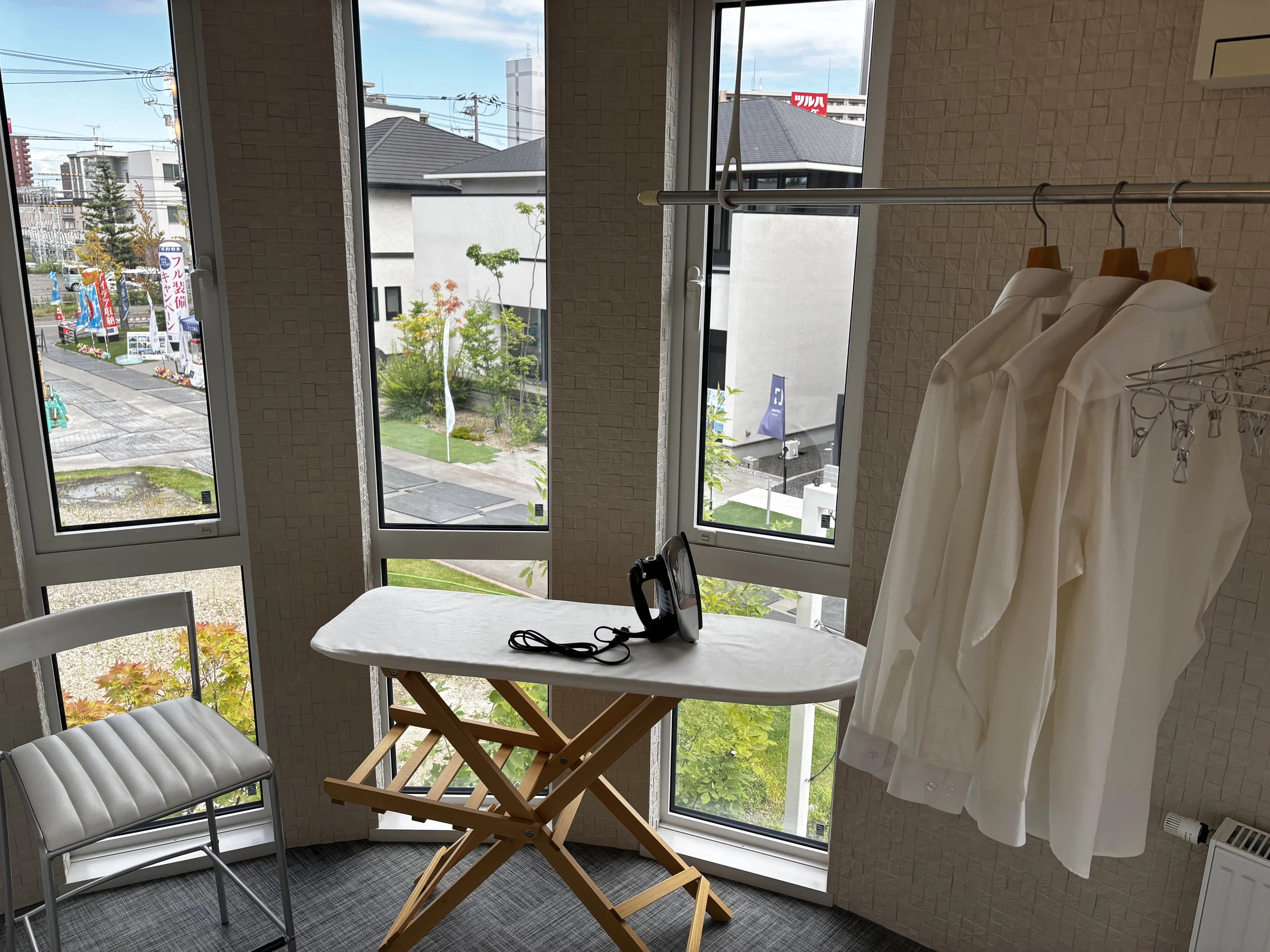 北海道マイホームセンター札幌会場のシャーウッドモデルルーム。サンルーム兼家事室の展示スペース