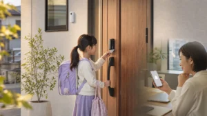 カードキーによる子どもの帰宅通知を確認するイメージ