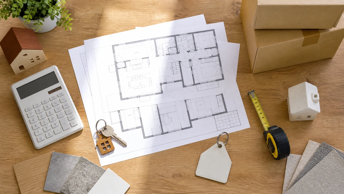建て替え費用を図面や電卓で整理するイメージ