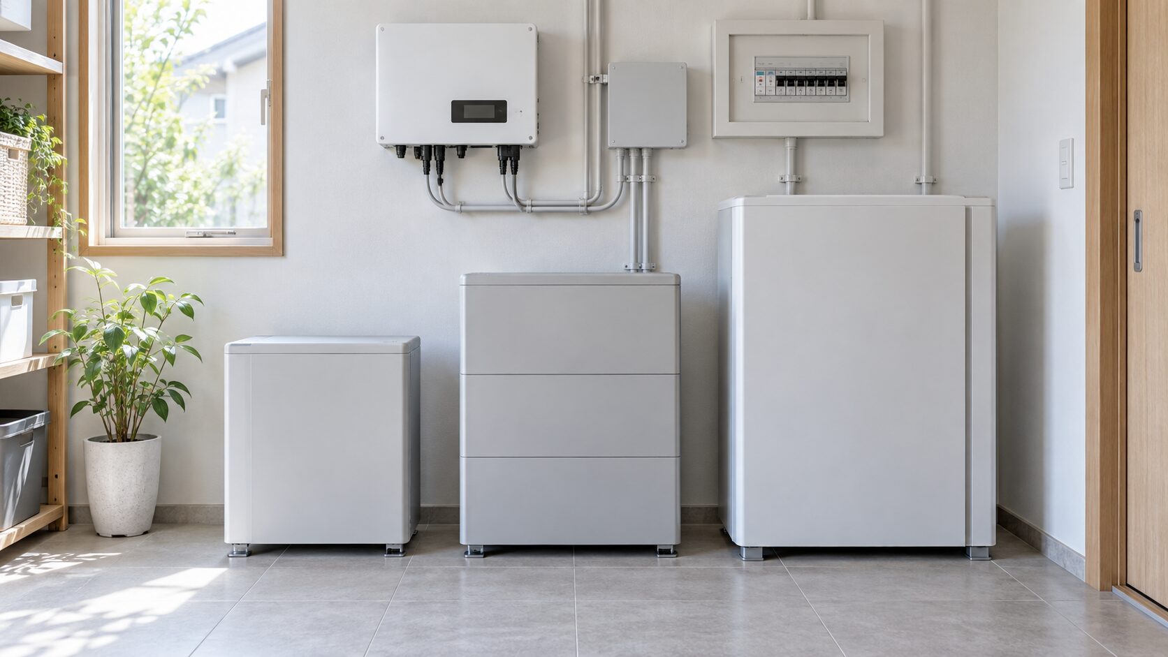 容量の異なる家庭用蓄電池を比較するイメージ