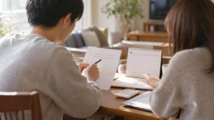 支払いのスケジュールを確認する夫婦のイメージ
