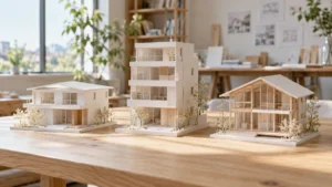 積水ハウスの商品区分を木造と鉄骨の住宅模型で比べるイメージ