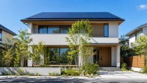 屋根に太陽光パネルを載せた省エネ住宅のイメージ